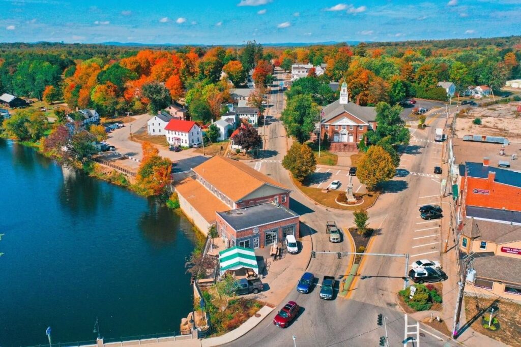 Scenic downtown Berwick, Maine beside the river, where small businesses rely on managed IT services to stay connected and secure.