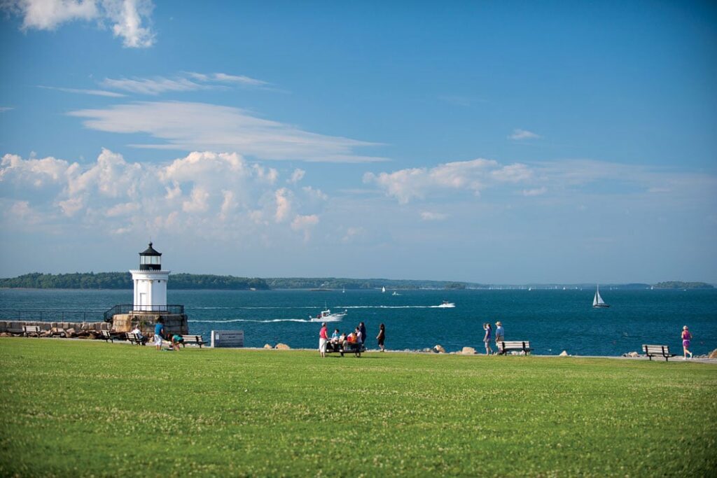 South Portland lighthouse overlooking Casco Bay, symbolizing stability and trust—core values behind reliable managed IT services for Maine businesses.