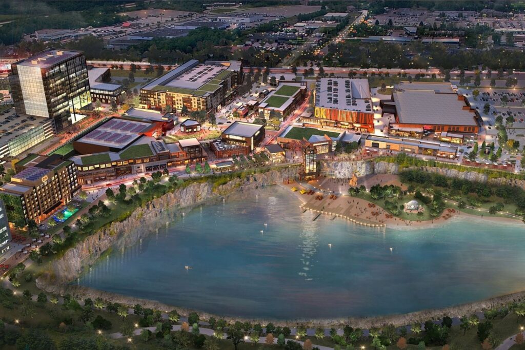 Modern waterfront development surrounded by businesses and infrastructure, ideal for managed IT support that keeps growth-oriented communities connected and secure.