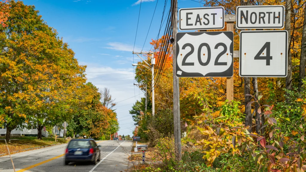 Scenic view of Route 202 and Route 4 in Windham, Maine during fall, highlighting the town's growing reliance on managed IT for secure and connected community infrastructure.